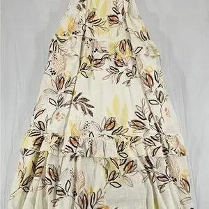 Free People | Dresses | Free People Anita Maxi Dress Large Ivory Floral Print  Cotton Pockets Tiered Boho | Poshmark